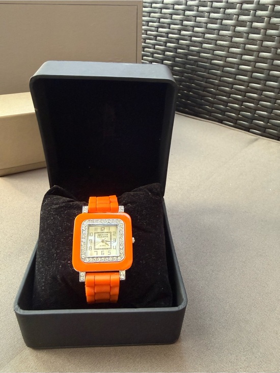 Armani Exchange Accessories - Casual Rubber Square Face Armani Orange Unisex Watch with Crystals